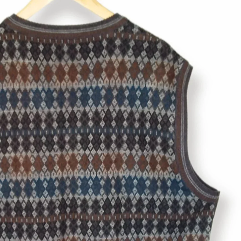 Vintage Murano Wool Blend Sweater Vest Size XXL Argyle Diamond Grandpa Core - Picture 4 of 8